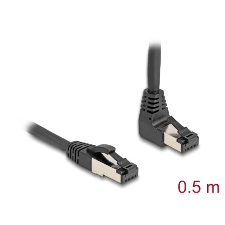 Delock RJ45 Netzwerkkabel Cat.8.1 S/FTP 90° oben gewinkelt / gerade 0,5 m schwarz