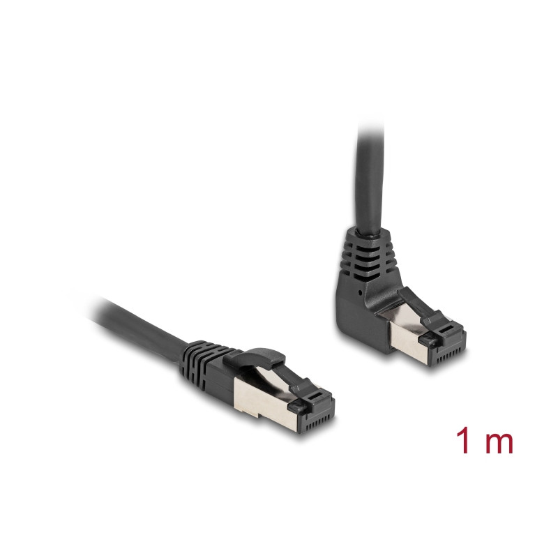 Delock RJ45 Netzwerkkabel Cat.8.1 S/FTP 90° oben gewinkelt / gerade 1 m schwarz