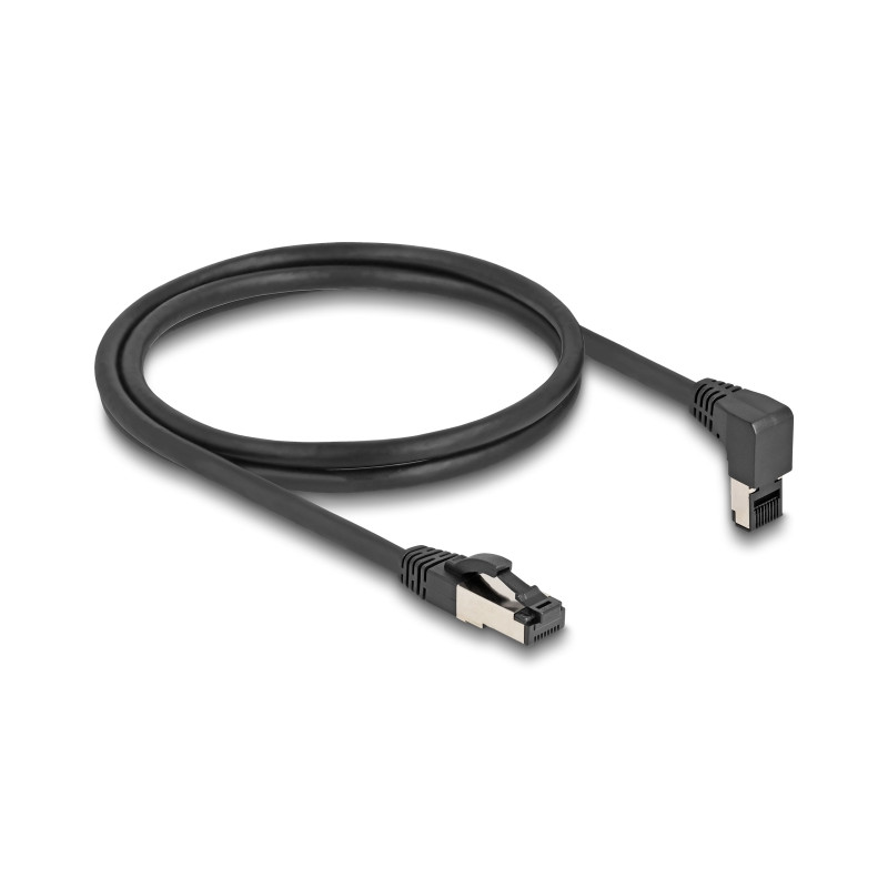 Delock RJ45 Netzwerkkabel Cat.8.1 S/FTP 90° oben gewinkelt / gerade 1 m schwarz