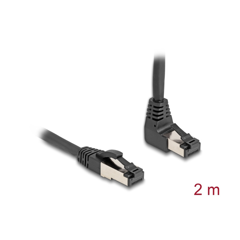 Delock RJ45 Netzwerkkabel Cat.8.1 S/FTP 90° oben gewinkelt / gerade 2 m schwarz