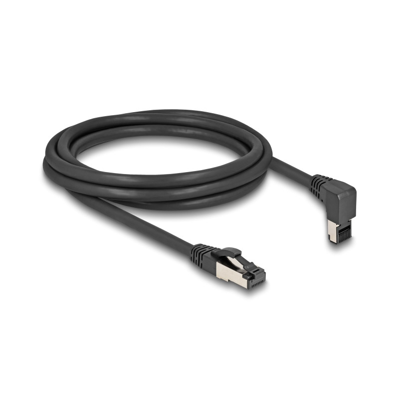 Delock RJ45 Netzwerkkabel Cat.8.1 S/FTP 90° oben gewinkelt / gerade 2 m schwarz