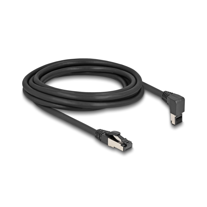 Delock RJ45 Netzwerkkabel Cat.8.1 S/FTP 90° oben gewinkelt / gerade 3 m schwarz
