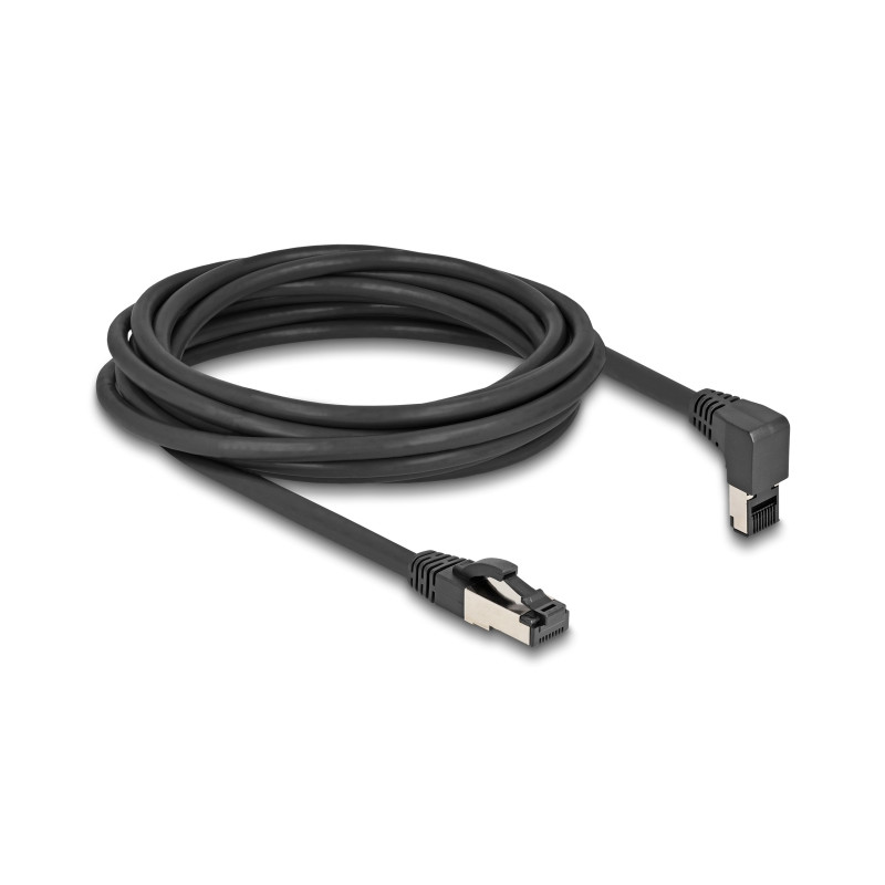 Delock RJ45 Netzwerkkabel Cat.8.1 S/FTP 90° oben gewinkelt / gerade 5 m schwarz