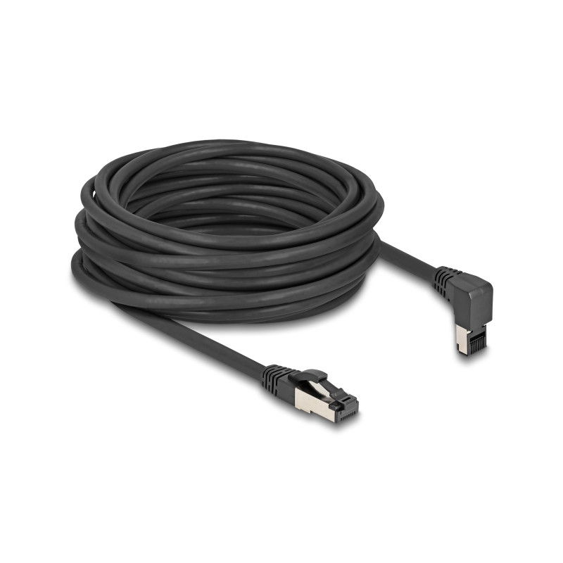 Delock RJ45 Netzwerkkabel Cat.8.1 S/FTP 90° oben gewinkelt / gerade 10 m schwarz