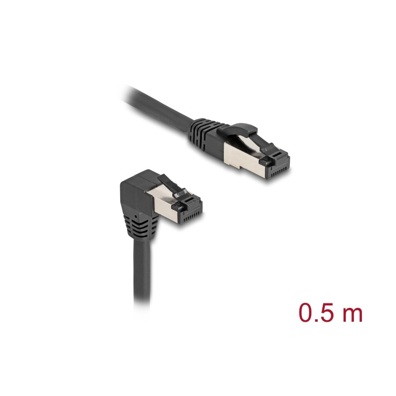 Delock RJ45 Netzwerkkabel Cat.8.1 S/FTP 90° unten gewinkelt / gerade 0,5 m schwarz