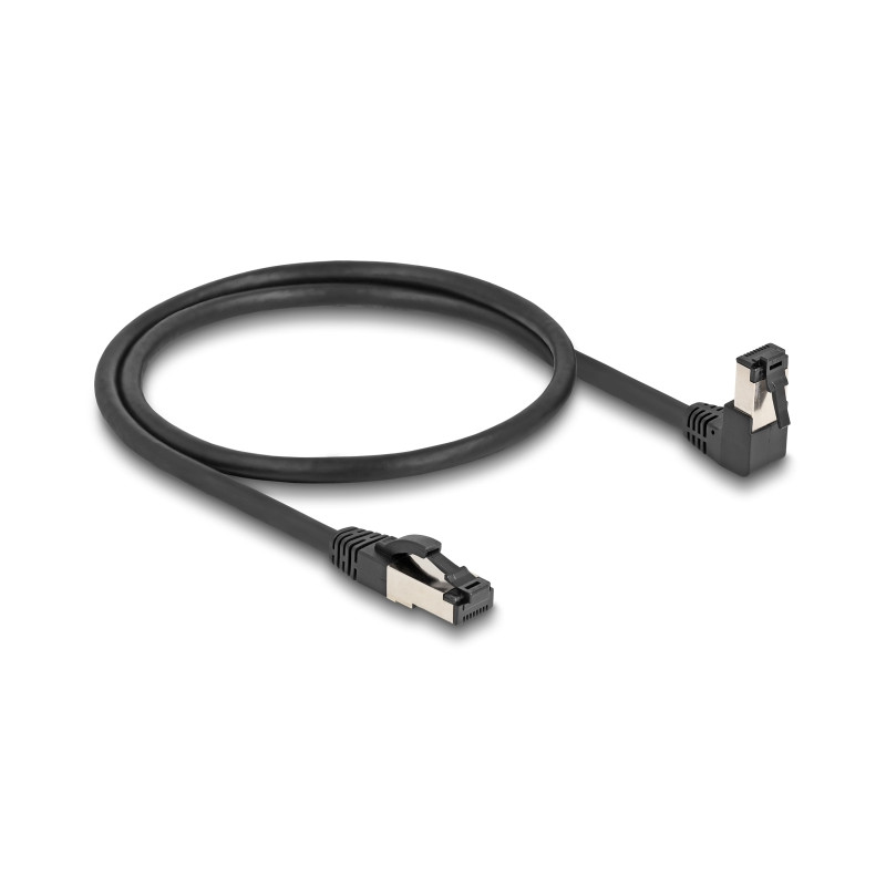 Delock RJ45 Netzwerkkabel Cat.8.1 S/FTP 90° unten gewinkelt / gerade 0,5 m schwarz