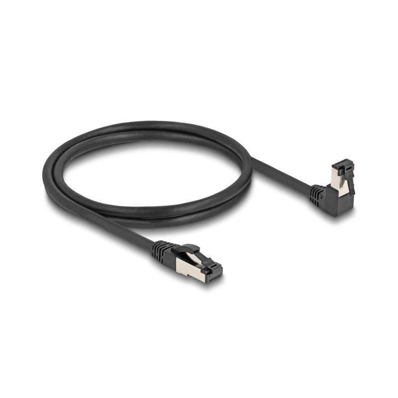 Delock RJ45 Netzwerkkabel Cat.8.1 S/FTP 90° unten gewinkelt / gerade 1 m schwarz