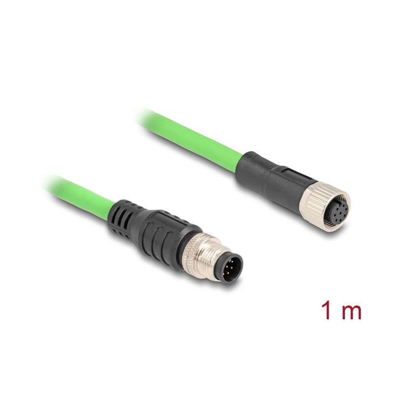 Delock M12 Kabel A-kodiert 8 Pin Stecker zu Buchse PUR (TPU) 1 m