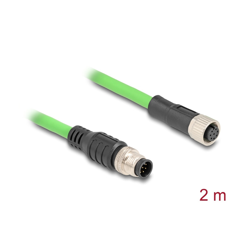 Delock M12 Kabel A-kodiert 8 Pin Stecker zu Buchse PUR (TPU) 2 m