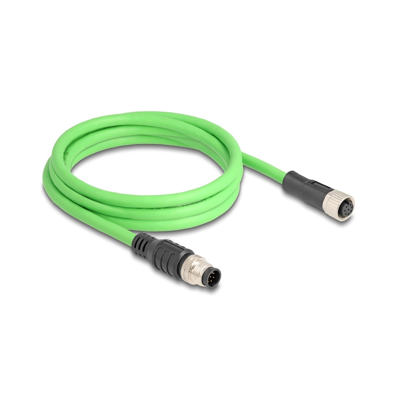 Delock M12 Kabel A-kodiert 8 Pin Stecker zu Buchse PUR (TPU) 2 m