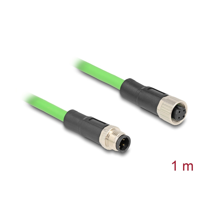 Delock M12 Kabel D-kodiert 4 Pin Stecker zu Buchse PUR (TPU) 1 m
