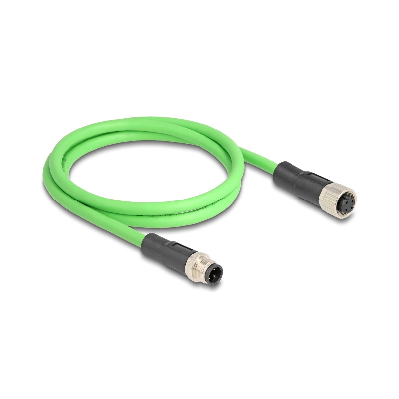 Delock M12 Kabel D-kodiert 4 Pin Stecker zu Buchse PUR (TPU) 1 m