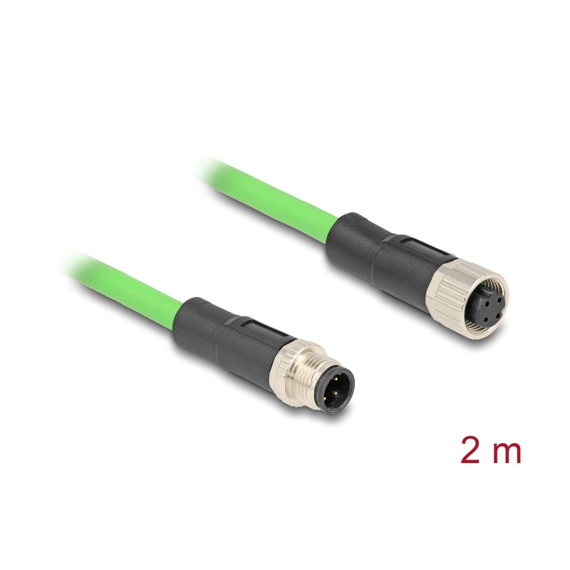 Delock M12 Kabel D-kodiert 4 Pin Stecker zu Buchse PUR (TPU) 2 m