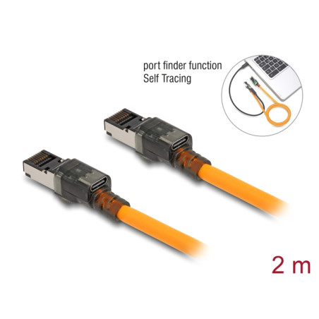 Delock RJ45 Netzwerkkabel mit USB Type-C™ Portfinder Funktion Self Tracing Cat.6A S/FTP 2 m orange