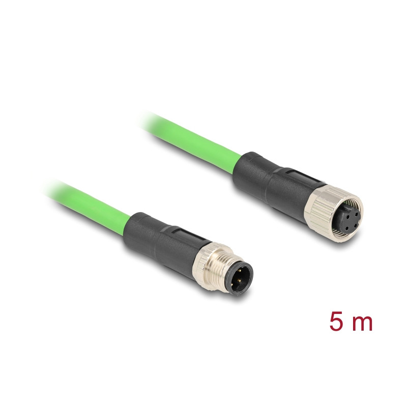 Delock M12 Kabel D-kodiert 4 Pin Stecker zu Buchse PUR (TPU) 5 m