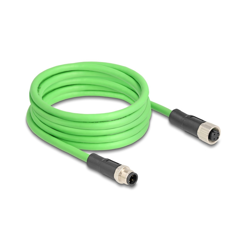 Delock M12 Kabel D-kodiert 4 Pin Stecker zu Buchse PUR (TPU) 5 m
