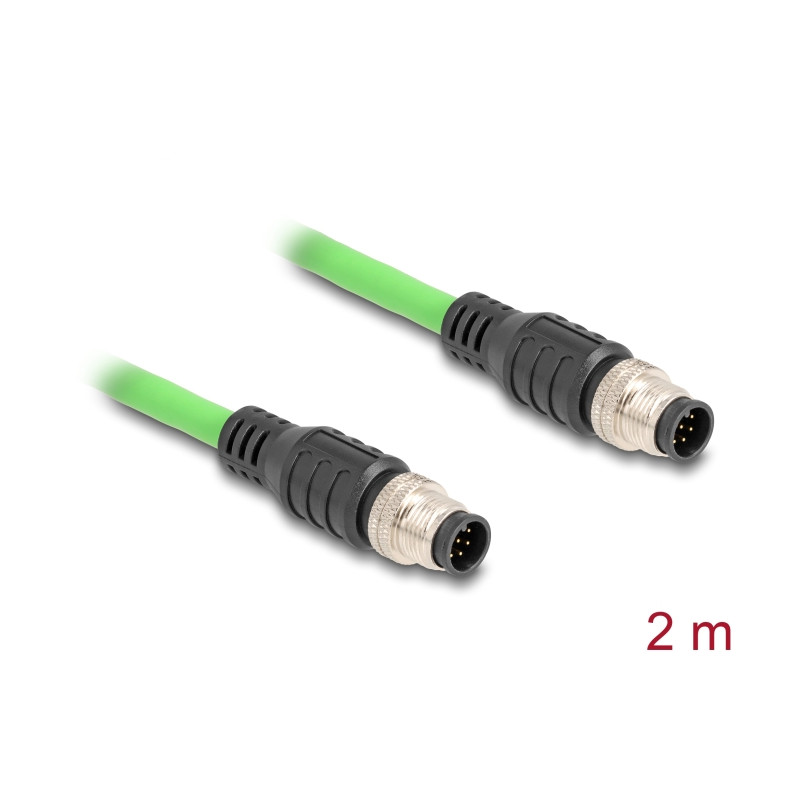 Delock M12 Kabel A-kodiert 8 Pin Stecker zu Stecker PUR (TPU) 2 m