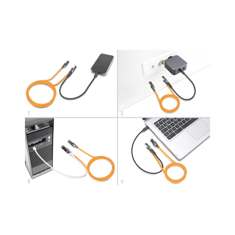 Delock RJ45 Netzwerkkabel mit USB Type-C™ Portfinder Funktion Self Tracing Cat.6A S/FTP 5 m orange