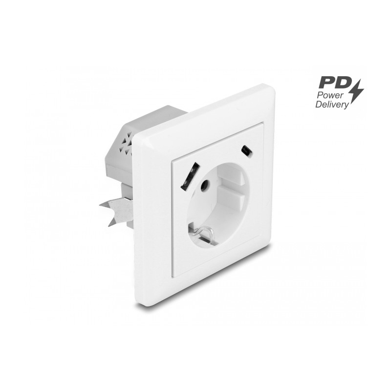 Delock Einbausteckdose mit 2 USB Ladeports, 1 x USB Typ-A und 1 x USB Type-C™ mit PD 3.0, 18 W