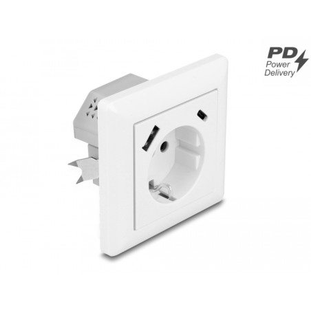 Delock Einbausteckdose mit 2 USB Ladeports, 1 x USB Typ-A und 1 x USB Type-C™ mit PD 3.0, 18 W