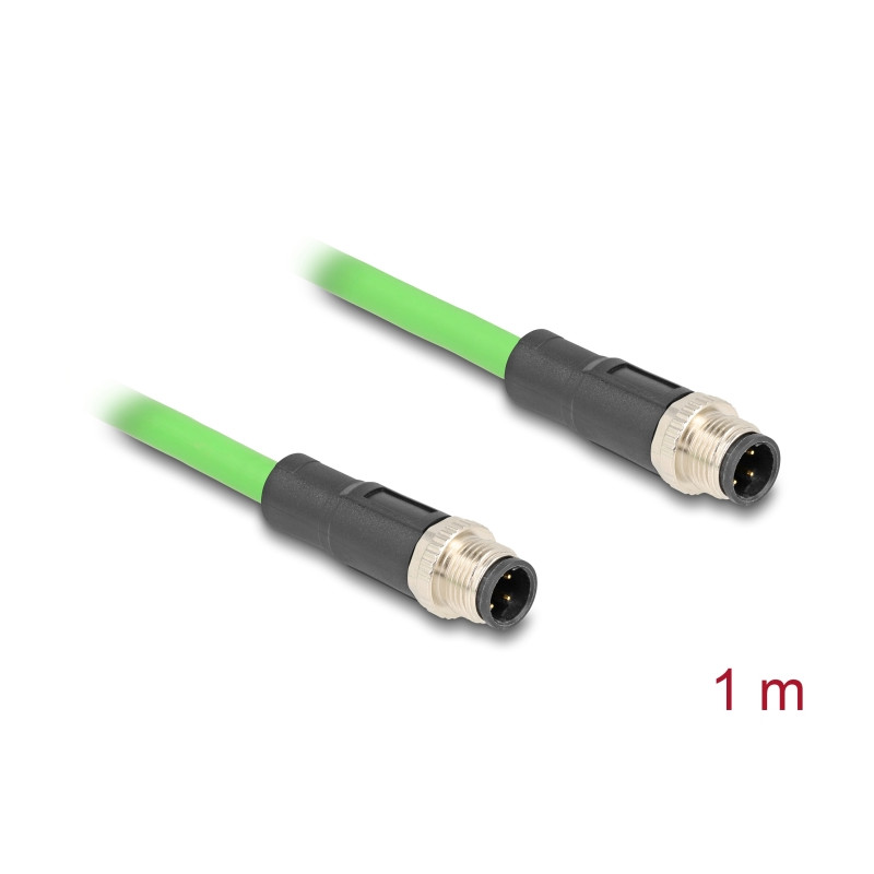 Delock M12 Kabel D-kodiert 4 Pin Stecker zu Stecker PUR (TPU) 1 m