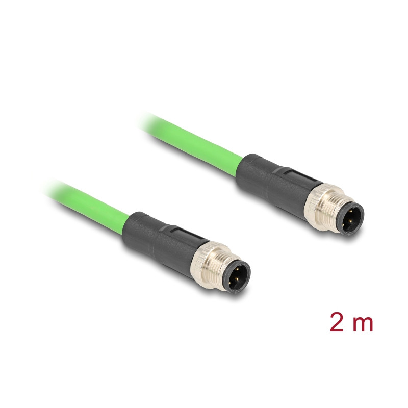 Delock M12 Kabel D-kodiert 4 Pin Stecker zu Stecker PUR (TPU) 2 m