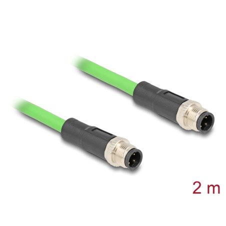 Delock M12 Kabel D-kodiert 4 Pin Stecker zu Stecker PUR (TPU) 2 m