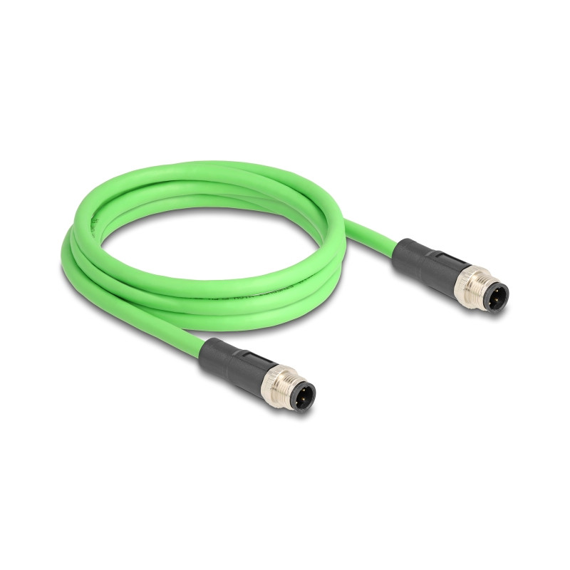 Delock M12 Kabel D-kodiert 4 Pin Stecker zu Stecker PUR (TPU) 2 m