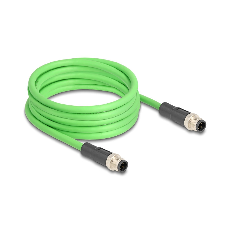 Delock M12 Kabel D-kodiert 4 Pin Stecker zu Stecker PUR (TPU) 5 m