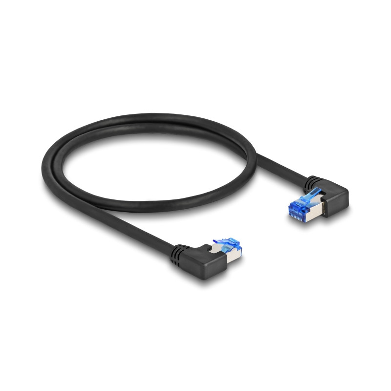 Delock RJ45 Netzwerkkabel Cat.6A S/FTP rechts / links gewinkelt 0,5 m schwarz
