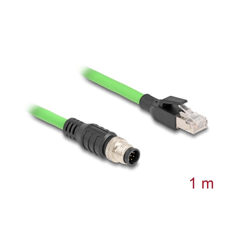 Delock M12 Kabel A-kodiert 8 Pin Stecker zu RJ45 Stecker PUR (TPU) 1 m