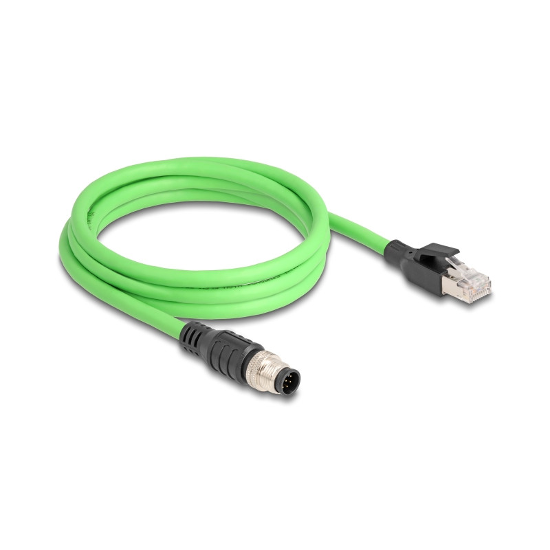 Delock M12 Kabel A-kodiert 8 Pin Stecker zu RJ45 Stecker PUR (TPU) 2 m