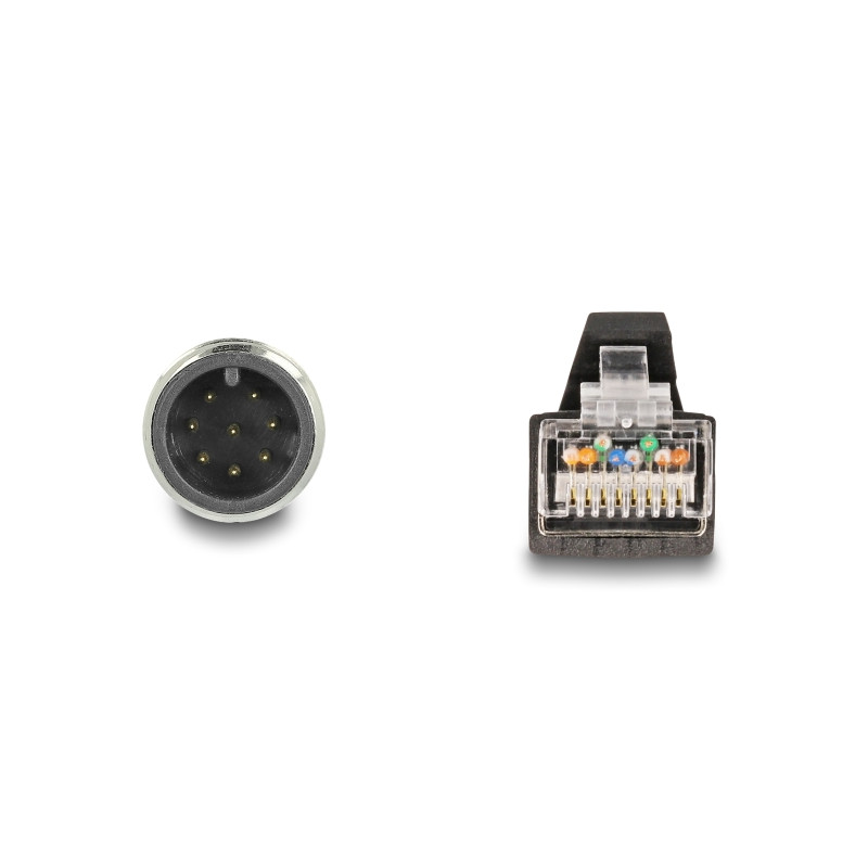 Delock M12 Kabel A-kodiert 8 Pin Stecker zu RJ45 Stecker PUR (TPU) 2 m