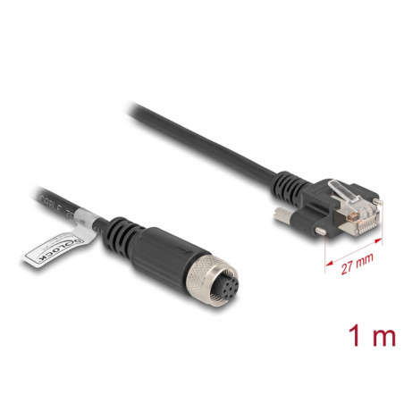 Delock M12 Kabel A-kodiert 8 Pin Buchse zu RJ45 Stecker mit Schrauben Cat.5e FTP 1 m schwarz