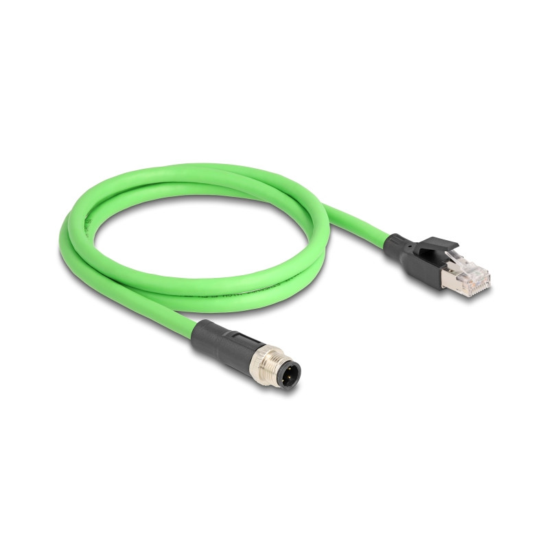 Delock M12 Kabel D-kodiert 4 Pin Stecker zu RJ45 Stecker PUR (TPU) 1 m
