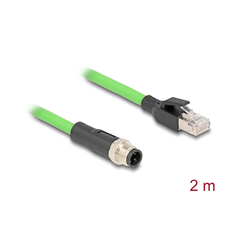 Delock M12 Kabel D-kodiert 4 Pin Stecker zu RJ45 Stecker PUR (TPU) 2 m
