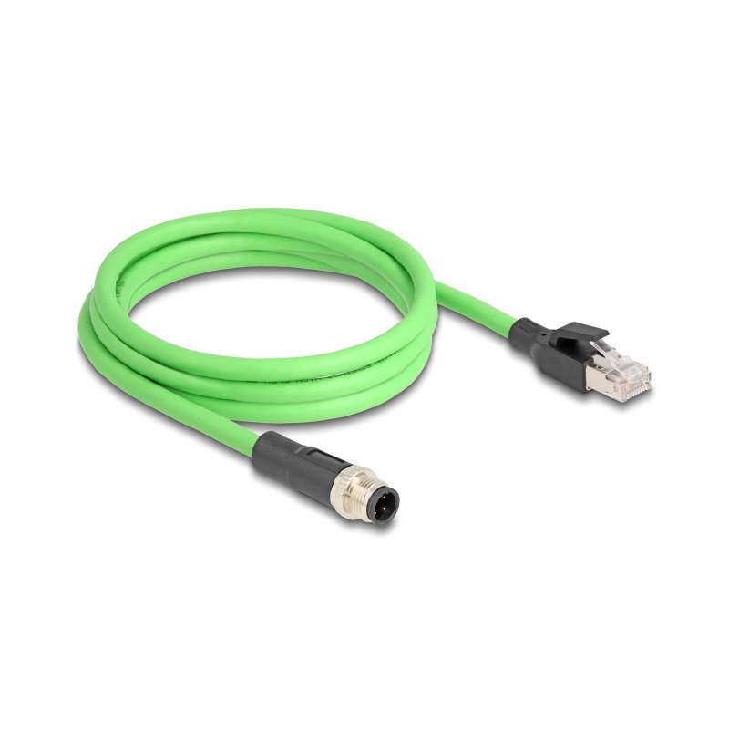 Delock M12 Kabel D-kodiert 4 Pin Stecker zu RJ45 Stecker PUR (TPU) 2 m