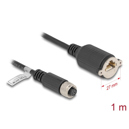 Delock M12 Kabel A-kodiert 8 Pin Buchse zu RJ45 Buchse zum Einbau Cat.5e FTP 1 m schwarz