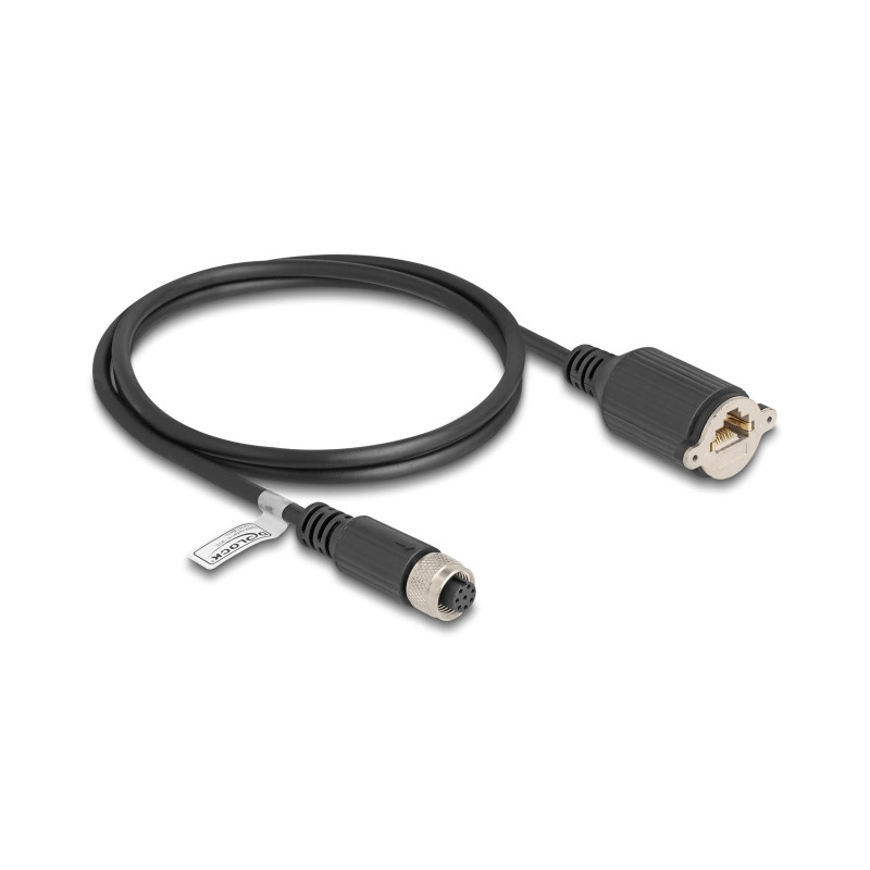Delock M12 Kabel A-kodiert 8 Pin Buchse zu RJ45 Buchse zum Einbau Cat.5e FTP 1 m schwarz