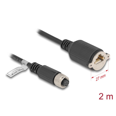 Delock M12 Kabel A-kodiert 8 Pin Buchse zu RJ45 Buchse zum Einbau Cat.5e FTP 2 m schwarz