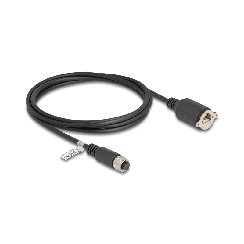 Delock M12 Kabel A-kodiert 8 Pin Buchse zu RJ45 Buchse zum Einbau Cat.5e FTP 2 m schwarz