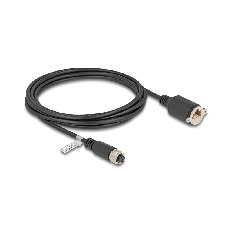 Delock M12 Kabel A-kodiert 8 Pin Buchse zu RJ45 Buchse zum Einbau Cat.5e FTP 3 m schwarz