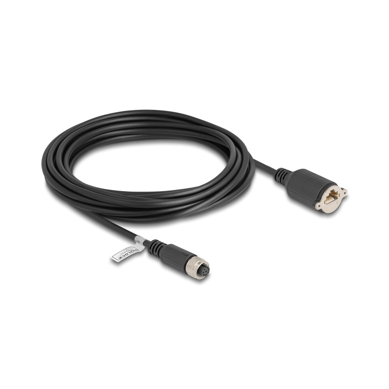 Delock M12 Kabel A-kodiert 8 Pin Buchse zu RJ45 Buchse zum Einbau Cat.5e FTP 5 m schwarz