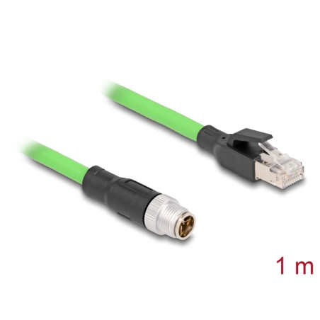 Delock M12 Kabel X-kodiert 8 Pin Stecker zu RJ45 Stecker PUR (TPU) 1 m