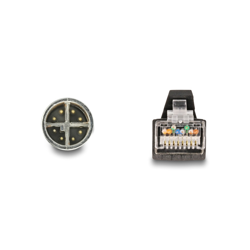 Delock M12 Kabel X-kodiert 8 Pin Stecker zu RJ45 Stecker PUR (TPU) 1 m