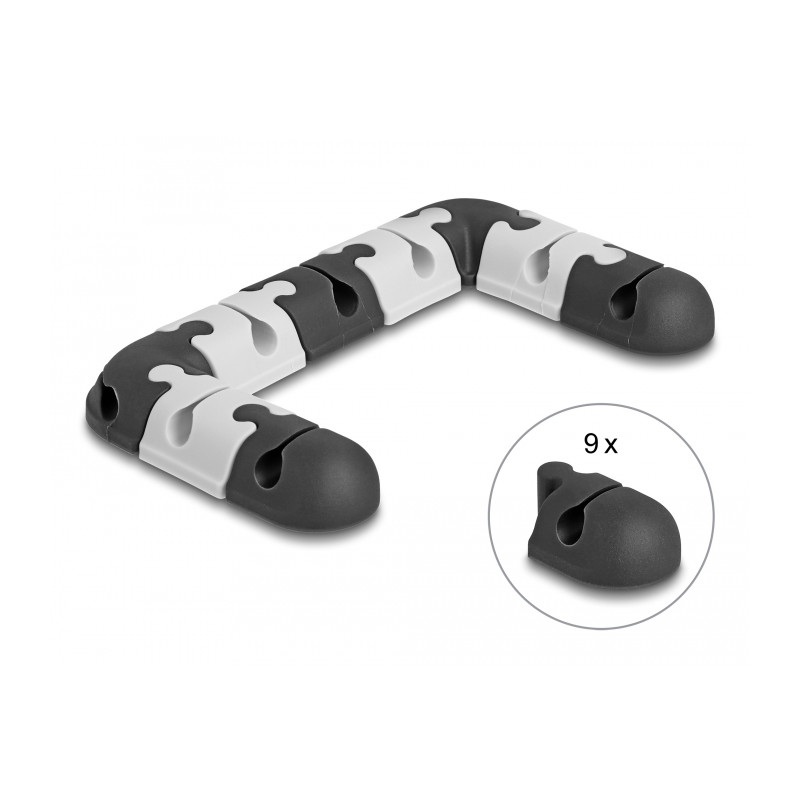 Delock Kabelhalter selbstklebend modular Set 9 Stück schwarz / grau