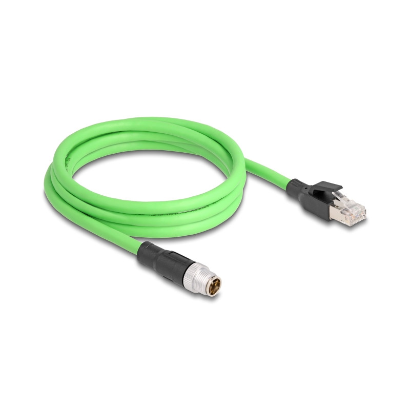 Delock M12 Kabel X-kodiert 8 Pin Stecker zu RJ45 Stecker PUR (TPU) 2 m