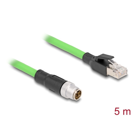 Delock M12 Kabel X-kodiert 8 Pin Stecker zu RJ45 Stecker PUR (TPU) 5 m