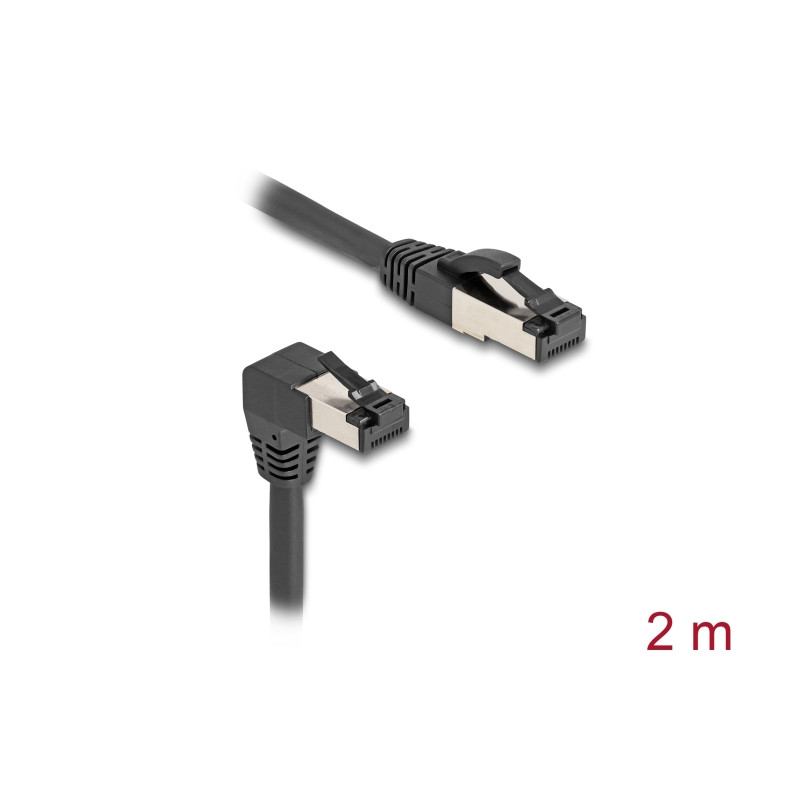 Delock RJ45 Netzwerkkabel Cat.8.1 S/FTP 90° unten gewinkelt / gerade 2 m schwarz