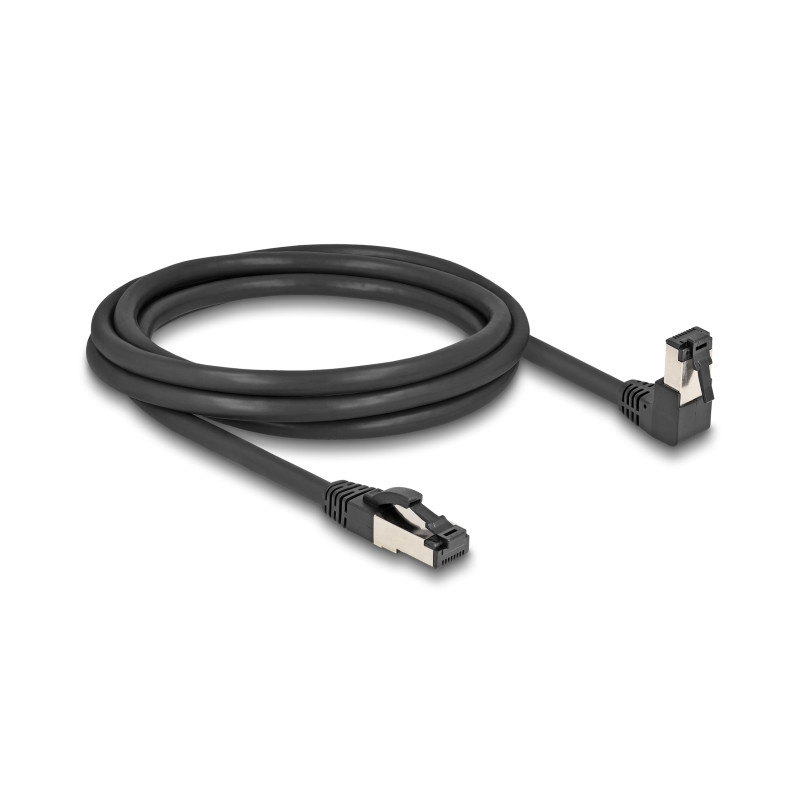 Delock RJ45 Netzwerkkabel Cat.8.1 S/FTP 90° unten gewinkelt / gerade 2 m schwarz